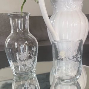 Vintage bedside glass carafe and cup